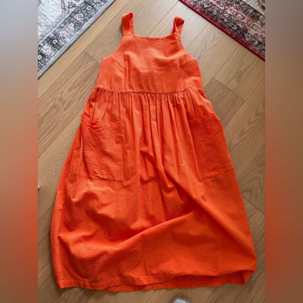 Ursa Minor bright orange seersucker dress